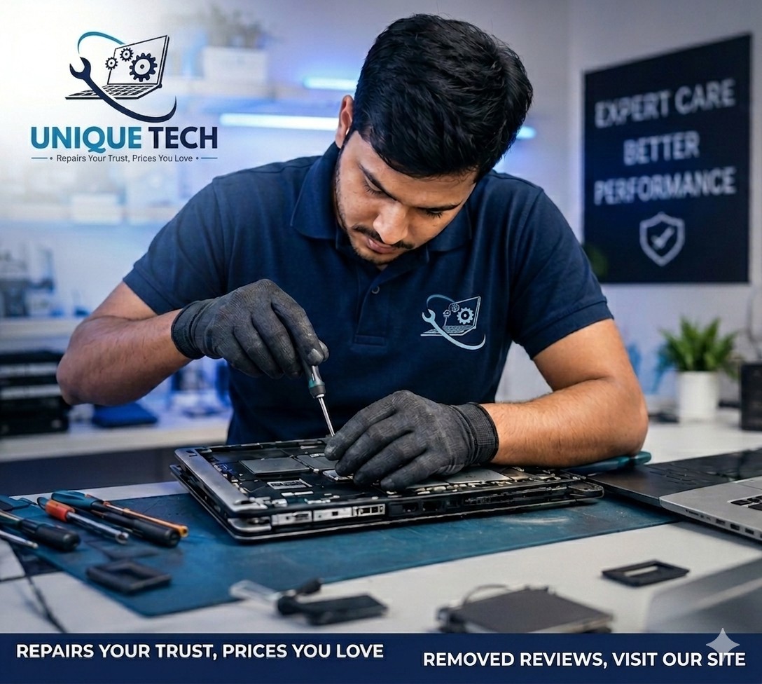 Technician inspecting a laptop for overheating problems in Gurugram